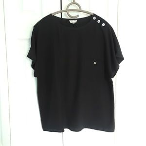 Neiman Marcus silk boxy top cold shoulder sleeve